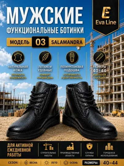 Мужские ботинки 03 из натуральной кожи. Рабочие ботинки для повседневной носки и труда