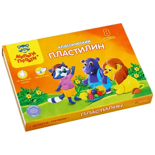 Пластилин для школы Мульти-Пульти "Приключения Енота", 08 цветов, 160г, со стеком, картон