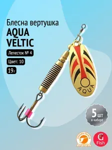 Блесна для рыбалки AQUA VELTIC 19,0g, лепесток № 4, цвет 10 (золото, красный, черный), 5 штук в комплекте