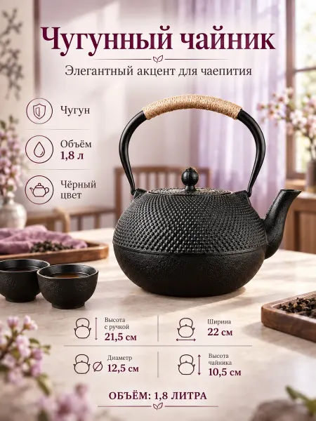 Чугунный чайник для заваривания чая 1,8 л