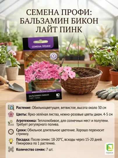 Бальзамин Бикон Лайт Пинк (Семена Профи) (ЦВ) ("1) 7шт