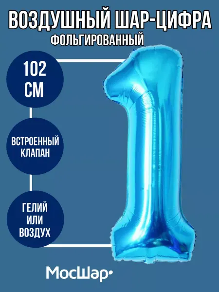 Мосшар Фольгированный шар-цифра 1 Голубой
