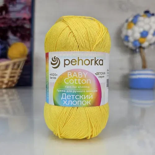 Пряжа Детский хлопок (Пехорка) - 12 (Желток), 1 моток, 100гр, 330м, 100% мерсеризованный хлопок, нитки для вязания