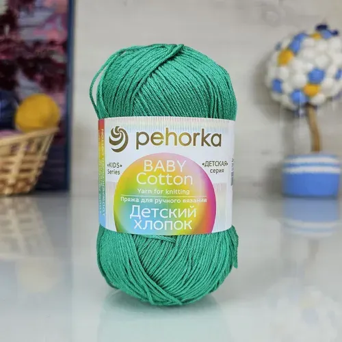 Пряжа Детский хлопок (Пехорка) - 335 (Изумруд), 1 моток, 100гр, 330м, 100% мерсеризованный хлопок, нитки для вязания