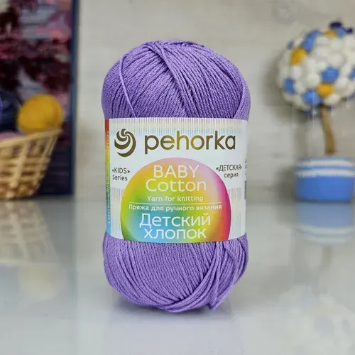 Пряжа Детский хлопок (Пехорка) - 346 (Т.сирень), 1 моток, 100гр, 330м, 100% мерсеризованный хлопок, нитки для вязания