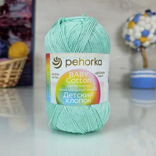 Пряжа Детский хлопок (Пехорка) - 411 (Мята), 1 моток, 100гр, 330м, 100% мерсеризованный хлопок, нитки для вязания