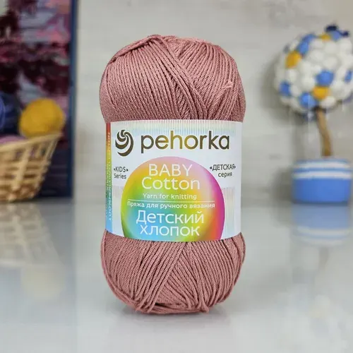 Пряжа Детский хлопок (Пехорка) - 788 (Св.марсала), 1 моток, 100гр, 330м, 100% мерсеризованный хлопок, нитки для вязания