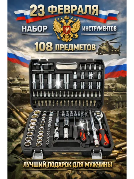 Tools набор инструментов автомобильный 108 на 1 4, 1 2