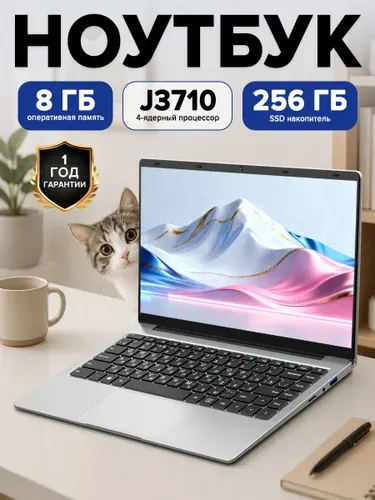 A141 Ноутбук 14.1", Intel Pentium J3710, RAM 8 ГБ, SSD 256 ГБ, Intel UHD Graphics, Windows Pro, (A141), серебристый, Русская раскладка