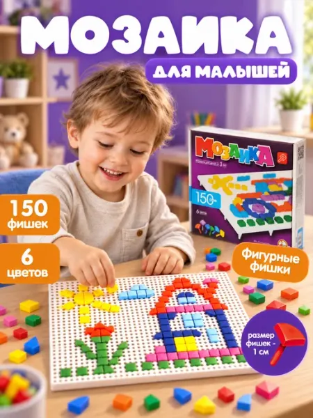 ДЕСЯТОЕ КОРОЛЕВСТВО Детская мозаика 6 цветов, 1 поле,150 элементов