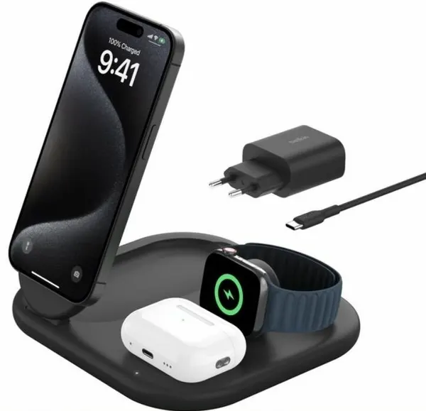 Док-станция BELKIN, беспроводное зарядное устройство для iPhone, Apple Watch и AirPods с MagSafe, 3 в 1 Qi2 15W черный