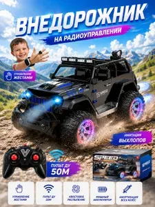 Машинка на пульте управления для мальчика на радиоуправлении . 1:16, управление жестами, с подсветкой, спреем и автомобильными звуками, Игрушка на радиоуправлении 2.4ГГц, Подарок для мальчика, черный