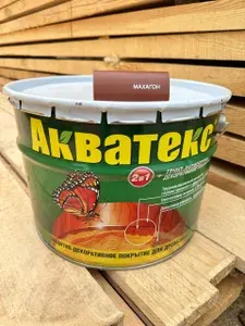 АКВАТЕКС Деревозащитный текстурирующий состав, цвет Махагон (9 л), формула 2 в 1: грунт и антисептик, полуматовое покрытие, Рогнеда