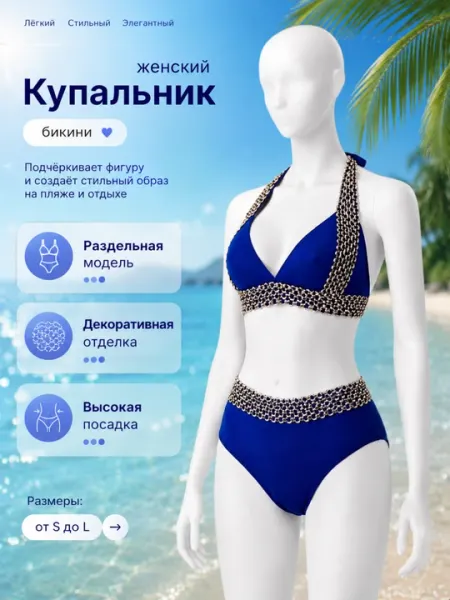 Женский раздельный купальник, модель 2 в 1, бикини