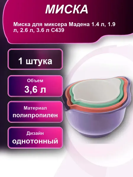 Миска для миксера Мадена 1,4л 1,9л 2,6л 3,6л