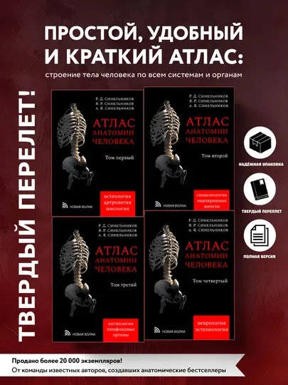 Атлас анатомии человека. Тома 1, 2, 3, 4 комплект, Синельников