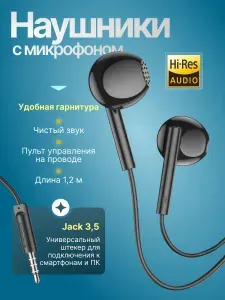 Наушники проводные Jack 3.5 мм BOROFONE BM75 вкладыши с микрофоном / гарнитура / 1,2 м