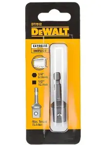 Адаптер для ударного гайковерта внутренний шестигранник DEWALT, 1/4 дюйма, внешний квадрат 1/2 дюйма, (DT7512-QZ)