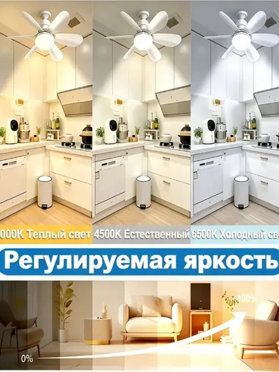 Потолочная лампа-вентилятор E27 с дистанционным управлением, 40Вт, 52 см, 2 в 1