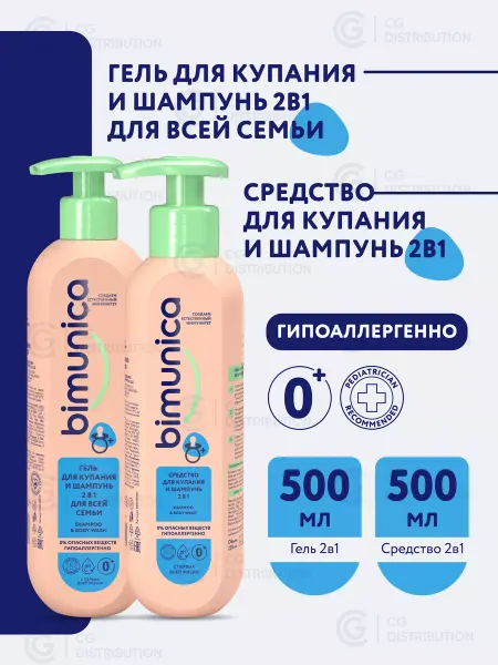BIMUNICA Детское средство для купания + Гель и шампунь 2 в 1