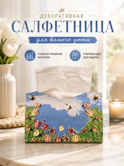 Салфетница, декоративная, настольная, с цветочным принтом