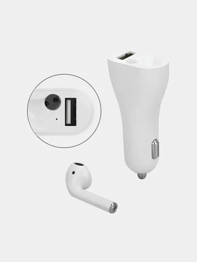 Автомобильное зарядное устройство 2 в 1, с usb-портом и наушником, bluetooth гарнитура