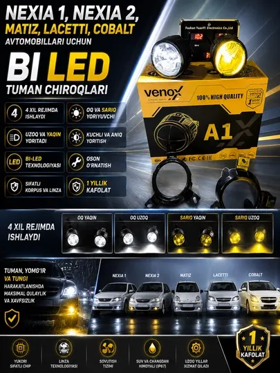 Противотуманные фары BI LED для автомобилей Nexia 1, Nexia 2, Matiz, Lacetti, Cobalt