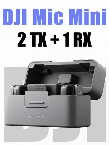 Микрофон для мобильного устройства Комплект DJi Mic Mini (включает 2 передатчика, 1 приемник и зарядный чехол), черно-серый