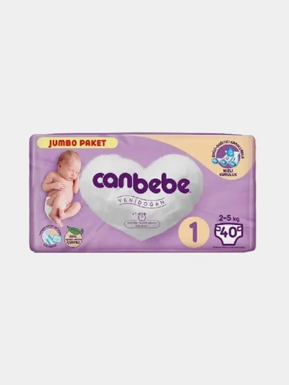 Детские подгузники Canbebe Jumbo, размер 1 NB, (2-5 кг), 40 шт