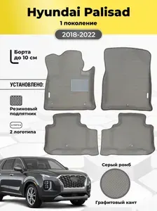 Автомобильные эва коврики Hyundai Palisade 1 поколение 2018-2022, ева коврики с бортами, eva в машину