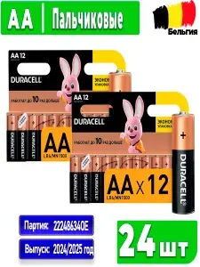 Duracell Батарейка AA, L (щелочной) тип, 2500 мА•ч, 1,6 В, 24 шт