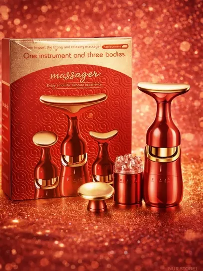 Вибрационный массажер для лица, с эффектом микротоков, 3 в 1, 3 насадки