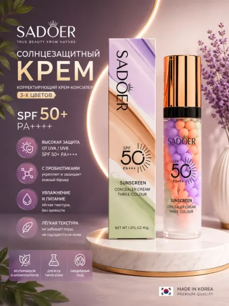SADOER SPF 50+ Солнцезащитный крем-консилер 3 в 1 Three-Colour, 40 г