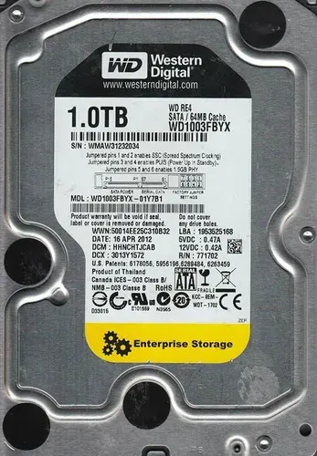 Western Digital 1 ТБ Внутренний жесткий диск WD1002FBYS, 3.5", 7200 об/мин, SATA II 3 Гбит/с (WD1002FBYS)