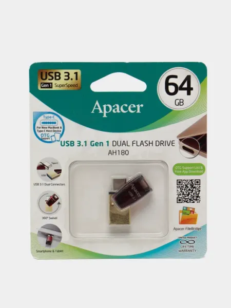 Карта памяти, AP64GAH180R-1 красный Apacer USB 3.1