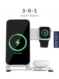Беспроводная зарядка для iPhone 3 в 1 ROCKET Basis для Apple Watch