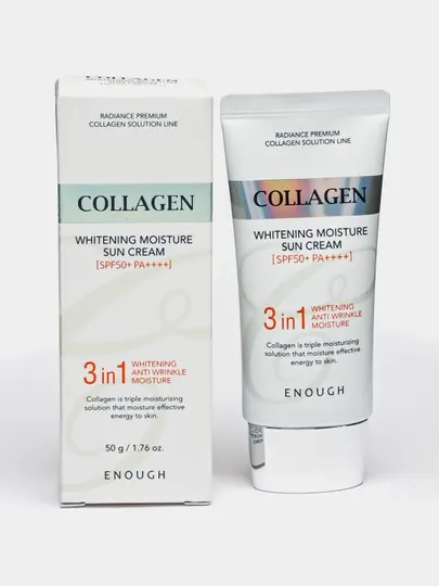 Солнцезащитный крем Enough 3 in 1 Whitening Sun Cream SPF50/PA+ с морским коллагеном, 50 мл