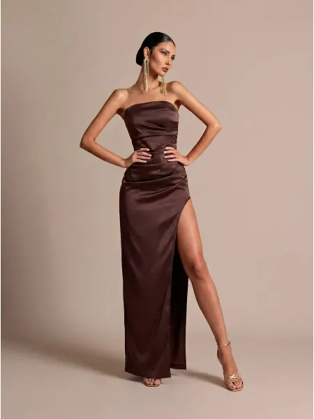 Dressroom Платье вечернее корсетное атласное длинное с разрезом