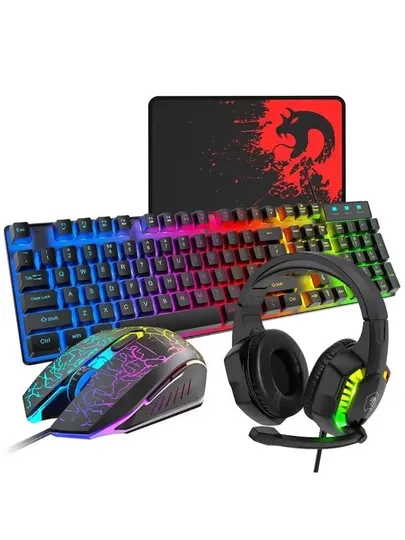 Игровой набор 4 в 1, RGB: клавиатура, мышь, наушники, коврик