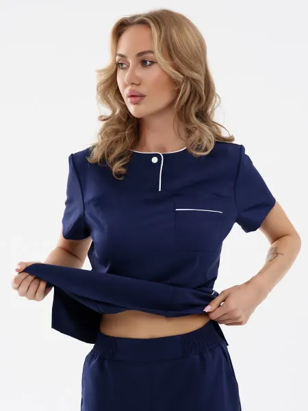 Select of Lily Медицинский костюм хлопок стрейч синий с белым кантом