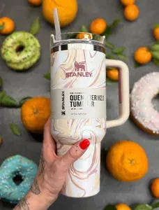 Термокружка для авто с ручкой и трубочкой Stanley / Стенли 40 OZ 1,18 мл / Лилово бежевый