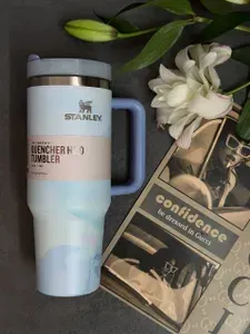 Термокружка для авто с ручкой и трубочкой Stanley / Стенли 40 OZ 1,18 мл / Неоновый мрамор