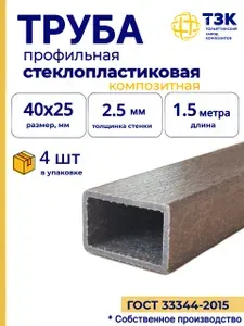 Труба профильная 40х25х2.5 мм, стеклопластиковая, прямоугольная, замена алюминиевой, нержавейка, длина 1. 5 метра, набор