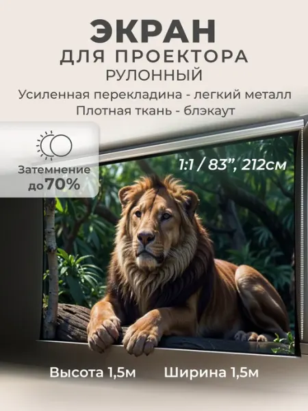 Gozhy Экран для проектора рулонный блэкаут 1,5х1,5м