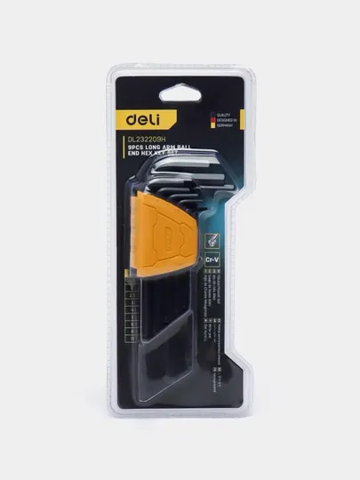 Шестигранник длинный, скругленный в наборе Deli EDL232209H, 9 шт, 1.5-10 мм, черный