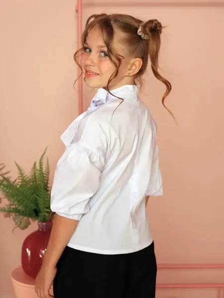 Mulliebris Shop Рубашка школьная на завязках с объемным рукавом