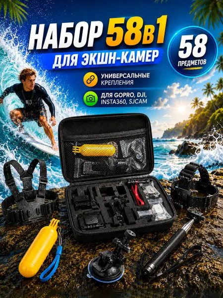 Home_Bulvar Набор аксессуаров комплект 58 в 1 для экшн-камеры GoPro