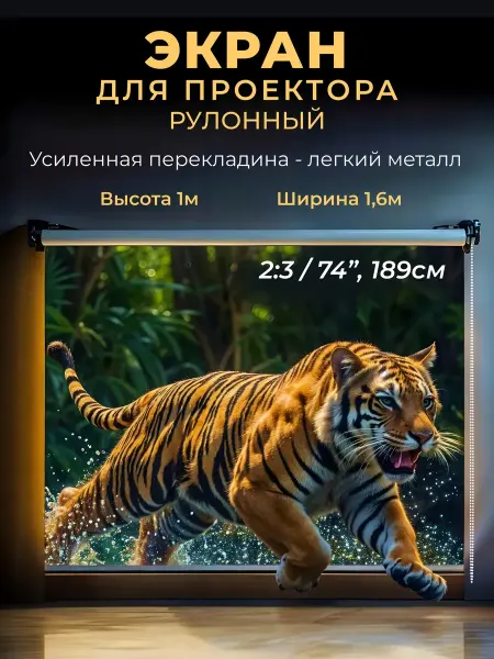 Экран для проектора рулонный 1 х 1.6 м