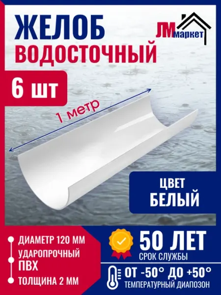 FINEBER Желоб водосточный пластиковый, 6м (1 м х 6 шт)