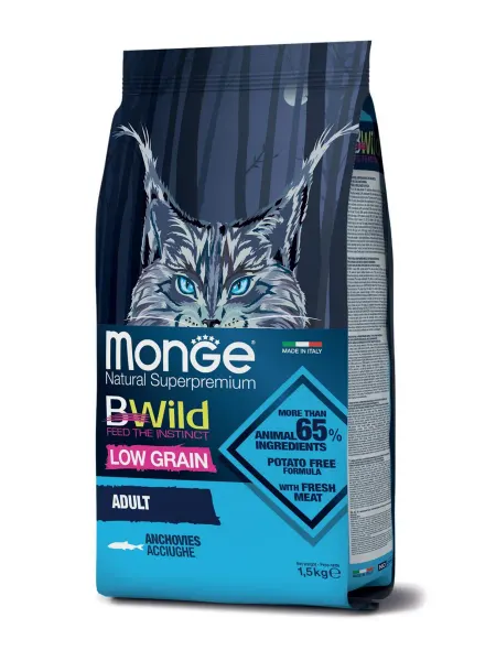 MONGE Сухой корм для кошек BWild Adult с анчоусами, 1.5 кг